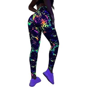 GORGLITTER Women's Reflective Splash Ink Print High Waisted Leggings Y2K Fitted Pants in Kuwait