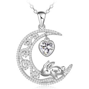 المسافة لطيف الأرنب القمر قلادة للنساء Grils 925 الفضة الاسترليني قلادة أرنب مجوهرات هدية لعيد الميلاد عيد الحب الذكرى السنوية in Kuwait