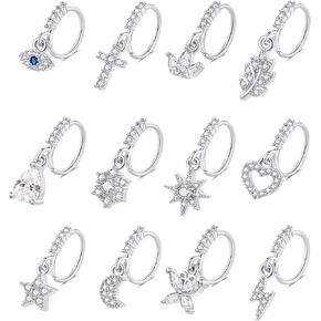 LOAYHOAY 12 قطعة 20 جرام حلق الأنف المتدلي للنساء الغضروف اللولب القرط القمر ستار الصليب عين الشر استرخى ثقب الأنف مجموعة in Kuwait