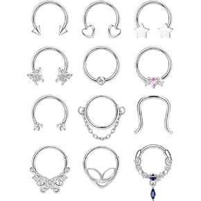 FINREZIO 12Pcs 16G Septum Rings for Women Surgical Steel Dangle Nose Rings Hoops Helix Daith Cartilage Earrings Septum Nose Piercing Jewelry 8-10MM in Kuwait