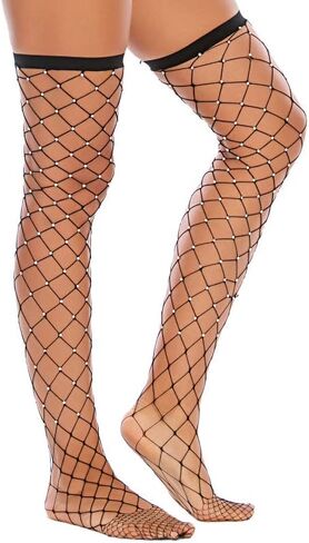 SAFSOU جوارب عالية الفخذ من شبكة صيد السمك، جوارب طويلة لامعة، جوارب شبكية من حجر الراين in Kuwait