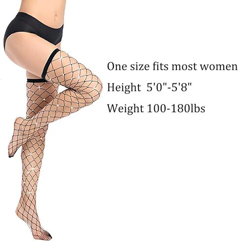 SAFSOU جوارب عالية الفخذ من شبكة صيد السمك، جوارب طويلة لامعة، جوارب شبكية من حجر الراين in Kuwait