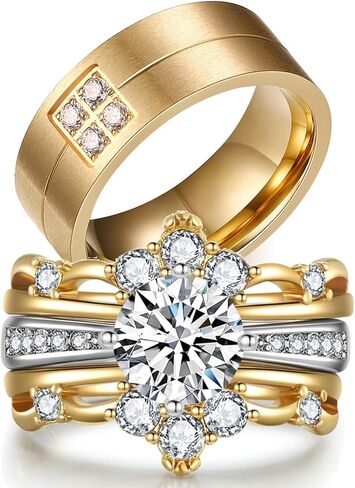 ringheart Couple Rings Black Matching Ring 1.5ct AAA CZ Women Wedding Ring Sets for Him and Her Red Wedding Ring in Saudi Arabia