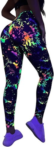 GORGLITTER Women's Reflective Splash Ink Print High Waisted Leggings Y2K Fitted Pants in Kuwait