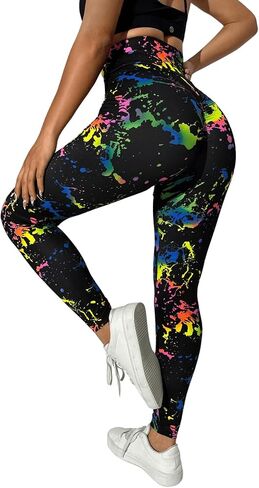 GORGLITTER Women's Reflective Splash Ink Print High Waisted Leggings Y2K Fitted Pants in Kuwait