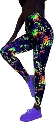 GORGLITTER Women's Reflective Splash Ink Print High Waisted Leggings Y2K Fitted Pants in Kuwait