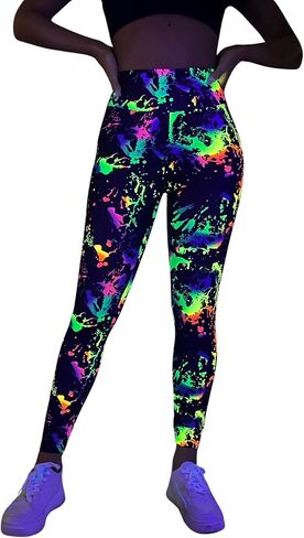 GORGLITTER Women's Reflective Splash Ink Print High Waisted Leggings Y2K Fitted Pants in Kuwait