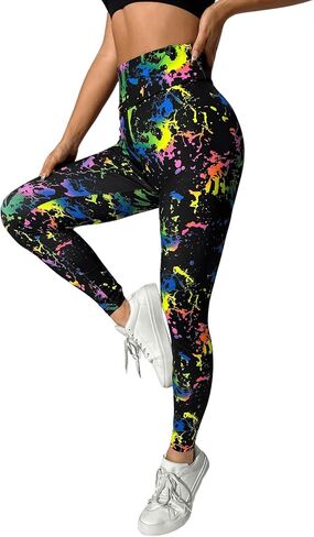 GORGLITTER Women's Reflective Splash Ink Print High Waisted Leggings Y2K Fitted Pants in Kuwait