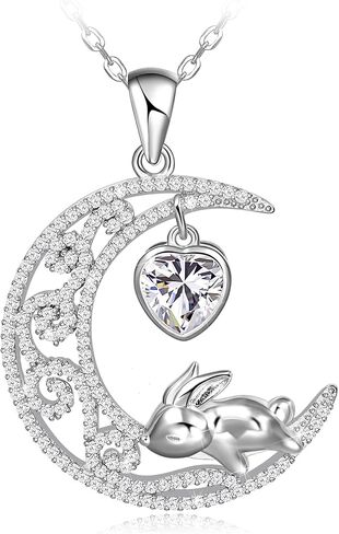 المسافة لطيف الأرنب القمر قلادة للنساء Grils 925 الفضة الاسترليني قلادة أرنب مجوهرات هدية لعيد الميلاد عيد الحب الذكرى السنوية in Kuwait