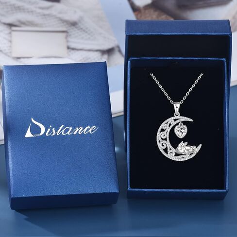 المسافة لطيف الأرنب القمر قلادة للنساء Grils 925 الفضة الاسترليني قلادة أرنب مجوهرات هدية لعيد الميلاد عيد الحب الذكرى السنوية in Kuwait