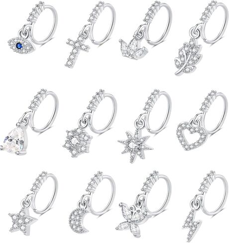 LOAYHOAY 12 قطعة 20 جرام حلق الأنف المتدلي للنساء الغضروف اللولب القرط القمر ستار الصليب عين الشر استرخى ثقب الأنف مجموعة in Kuwait