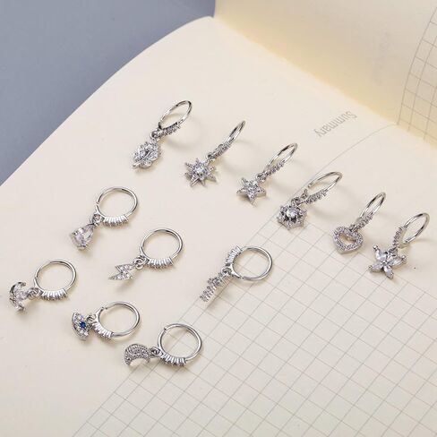 LOAYHOAY 12 قطعة 20 جرام حلق الأنف المتدلي للنساء الغضروف اللولب القرط القمر ستار الصليب عين الشر استرخى ثقب الأنف مجموعة in Kuwait