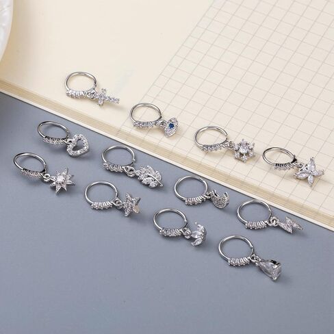 LOAYHOAY 12 قطعة 20 جرام حلق الأنف المتدلي للنساء الغضروف اللولب القرط القمر ستار الصليب عين الشر استرخى ثقب الأنف مجموعة in Kuwait