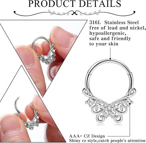 FINREZIO 12Pcs 16G Septum Rings for Women Surgical Steel Dangle Nose Rings Hoops Helix Daith Cartilage Earrings Septum Nose Piercing Jewelry 8-10MM in Kuwait