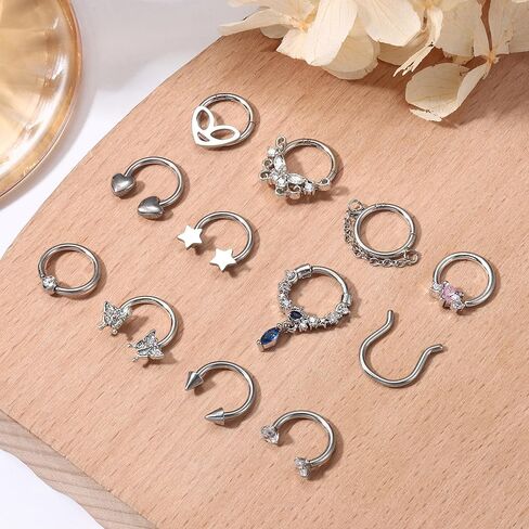 FINREZIO 12Pcs 16G Septum Rings for Women Surgical Steel Dangle Nose Rings Hoops Helix Daith Cartilage Earrings Septum Nose Piercing Jewelry 8-10MM in Kuwait