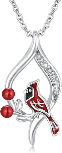 Aututer الكاردينال قلادة 925 الفضة الاسترليني الصليب الكاردينال قلادة الأحمر الطيور قلادة للنساء الحيوان قلادة التعاطف الكاردينال مجوهرات هدية in Saudi Arabia