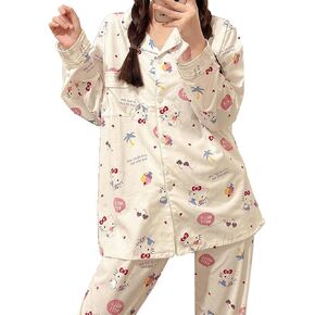 Fraydina Kawaii Pajamas For Women & Girls Cute Pajama Pant Set Leisure Two-Piece Sleepwear Set Cartoon Home Clothes in Saudi Arabia