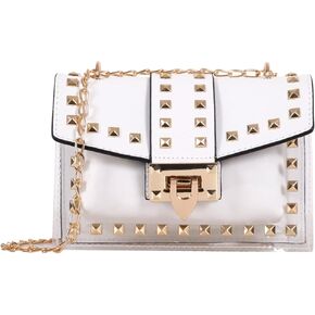 المحافظ وحقائب اليد للنساء أزياء بو الجلود مقبض سلسلة شفافة كريستال برشام حقيبة الكتف حمل حقيبة مخلب in Kuwait