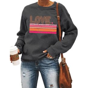 FCHICH ريترو الحب عيد الحب البلوز للنساء عادية كم طويل Crewneck البلوز القمم لطيف عاشق القلب تي شيرت in Kuwait