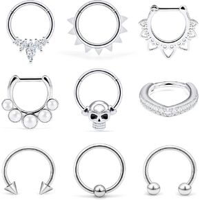 ocptiy الجمجمة اللؤلؤ الحاجز ثقب المجوهرات 16 جرام الحاجز الفرس حدوة الحصان الحديد المقاوم للصدأ الحاجز الأنف خواتم هوب ثقب المجوهرات للرجال النساء 10 ملليمتر 8 قطع in Kuwait
