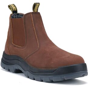 DIIG Work Boots for Men, Soft/Steel Toe Waterproof Working Boots, Slip Resistant Anti-Static Slip-on Safety EH Working Shoes 6 8 9 10 11 12 13 (Brown)