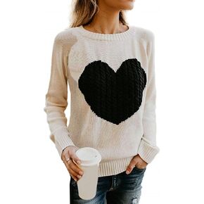 GOLDSTITCH Women's Sweater Heart Knitted Pullover Sweaters Long Sleeve Crewneck Cute Sweaters in Kuwait