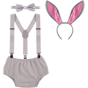 IMEKIS Baby Boy 1st Easter Bunny Outfit Suspender Bloomers Bowtie Headband Cake Smash Some Bunny is One Birthday Photo Shoot