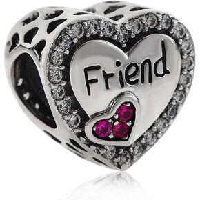 Junyi Jewelry Friend Charm 925 Sterling Silver Heart Charm Friendship Charm Anniversary Charm for Pandora Bracelet