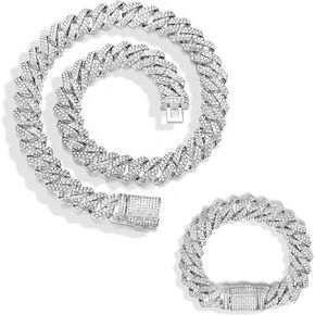 قلادة من سلسلة ربط ميامي الكوبية الصلبة من EMESLY (طول 16، 18، 20، 22، 24، 30 بوصة)؛ سوار هيب هوب (طول 8 بوصات) للرجال والنساء؛ هدية مثالية للمجوهرات المثلج in Kuwait