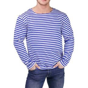 Svitanak Military Army Long Sleeve T-Shirt Blue White Sailor's Striped Light Summer