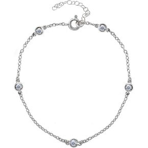 Sterling Silver Cubic Zirconia Station Dainty Chain CZ Anklet for Women Girls Beach Summer in Kuwait