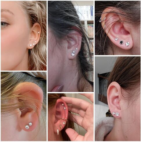 5 Pairs Stud Earrings Hypoallergenic Cubic Zirconia 316L Earrings Stainless Steel CZ Earrings Set 3-8mm (Gold) in Saudi Arabia
