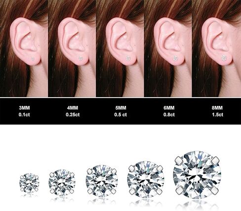 5 Pairs Stud Earrings Hypoallergenic Cubic Zirconia 316L Earrings Stainless Steel CZ Earrings Set 3-8mm (Gold) in Saudi Arabia