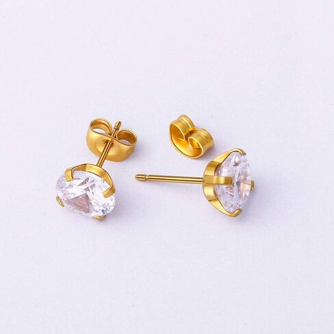 5 Pairs Stud Earrings Hypoallergenic Cubic Zirconia 316L Earrings Stainless Steel CZ Earrings Set 3-8mm (Gold) in Saudi Arabia