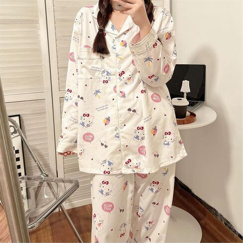 Fraydina Kawaii Pajamas For Women & Girls Cute Pajama Pant Set Leisure Two-Piece Sleepwear Set Cartoon Home Clothes in Saudi Arabia