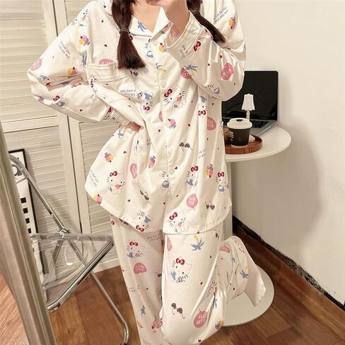 Fraydina Kawaii Pajamas For Women & Girls Cute Pajama Pant Set Leisure Two-Piece Sleepwear Set Cartoon Home Clothes in Saudi Arabia