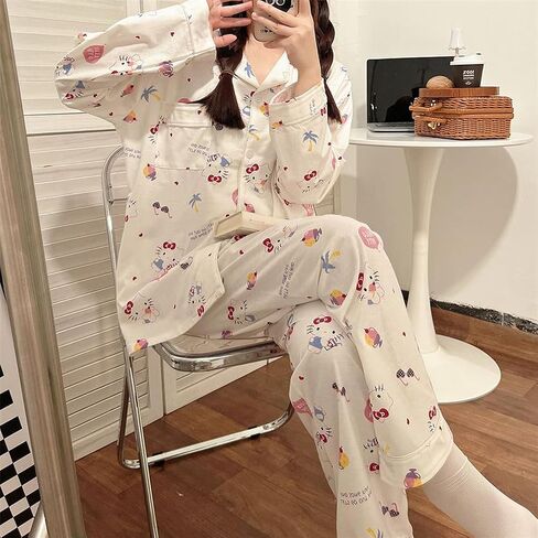 Fraydina Kawaii Pajamas For Women & Girls Cute Pajama Pant Set Leisure Two-Piece Sleepwear Set Cartoon Home Clothes in Saudi Arabia