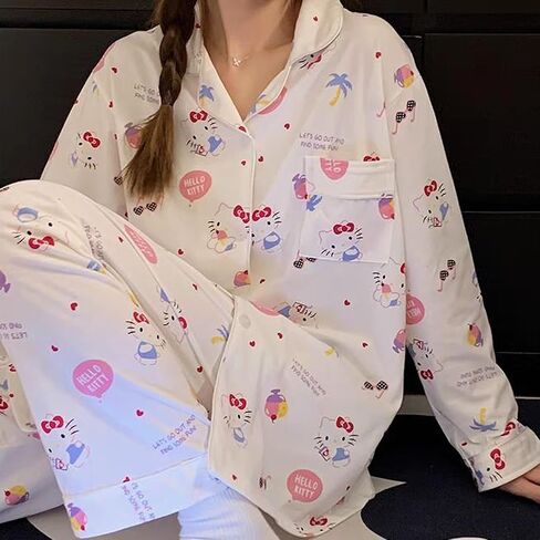 Fraydina Kawaii Pajamas For Women & Girls Cute Pajama Pant Set Leisure Two-Piece Sleepwear Set Cartoon Home Clothes in Saudi Arabia