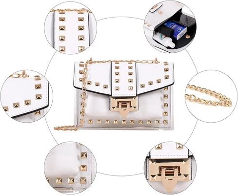 المحافظ وحقائب اليد للنساء أزياء بو الجلود مقبض سلسلة شفافة كريستال برشام حقيبة الكتف حمل حقيبة مخلب in Kuwait