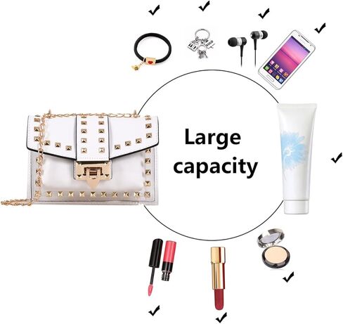 المحافظ وحقائب اليد للنساء أزياء بو الجلود مقبض سلسلة شفافة كريستال برشام حقيبة الكتف حمل حقيبة مخلب in Kuwait