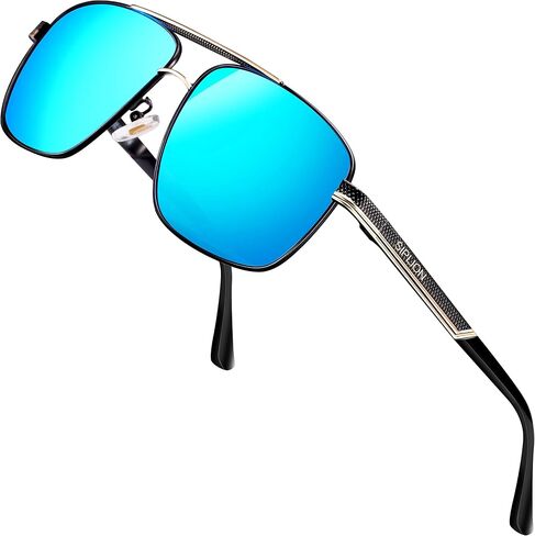 SIPLION Men's Driving Polarized Rectangular Square Sunglasses Metal Frame in Kuwait