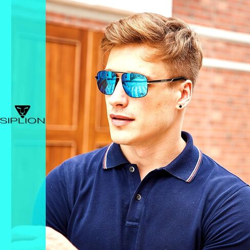 SIPLION Men's Driving Polarized Rectangular Square Sunglasses Metal Frame in Kuwait