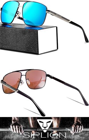 SIPLION Men's Driving Polarized Rectangular Square Sunglasses Metal Frame in Kuwait
