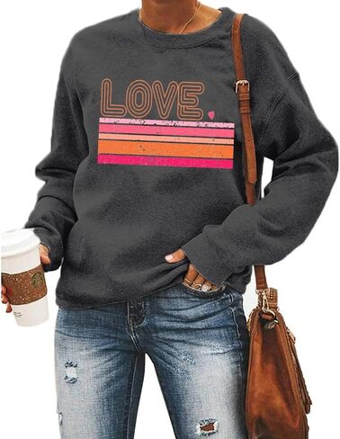 FCHICH ريترو الحب عيد الحب البلوز للنساء عادية كم طويل Crewneck البلوز القمم لطيف عاشق القلب تي شيرت in Kuwait