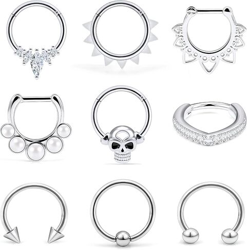 ocptiy الجمجمة اللؤلؤ الحاجز ثقب المجوهرات 16 جرام الحاجز الفرس حدوة الحصان الحديد المقاوم للصدأ الحاجز الأنف خواتم هوب ثقب المجوهرات للرجال النساء 10 ملليمتر 8 قطع in Kuwait