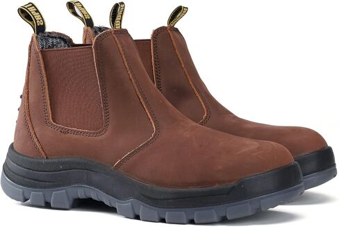 DIIG Work Boots for Men, Soft/Steel Toe Waterproof Working Boots, Slip Resistant Anti-Static Slip-on Safety EH Working Shoes 6 8 9 10 11 12 13 (Brown) in Saudi Arabia
