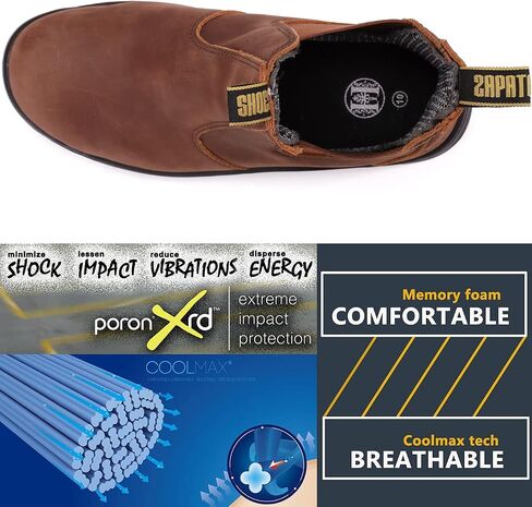 DIIG Work Boots for Men, Soft/Steel Toe Waterproof Working Boots, Slip Resistant Anti-Static Slip-on Safety EH Working Shoes 6 8 9 10 11 12 13 (Brown) in Saudi Arabia