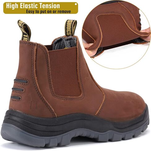 DIIG Work Boots for Men, Soft/Steel Toe Waterproof Working Boots, Slip Resistant Anti-Static Slip-on Safety EH Working Shoes 6 8 9 10 11 12 13 (Brown) in Saudi Arabia