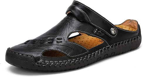 MIXSNOW Mens Leather Sandals Summer Casual Water Shoes Walking Outdoor Beach Travel Slippers （Black 44） in Saudi Arabia