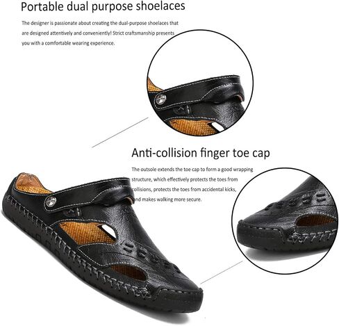 MIXSNOW Mens Leather Sandals Summer Casual Water Shoes Walking Outdoor Beach Travel Slippers （Black 44） in Saudi Arabia